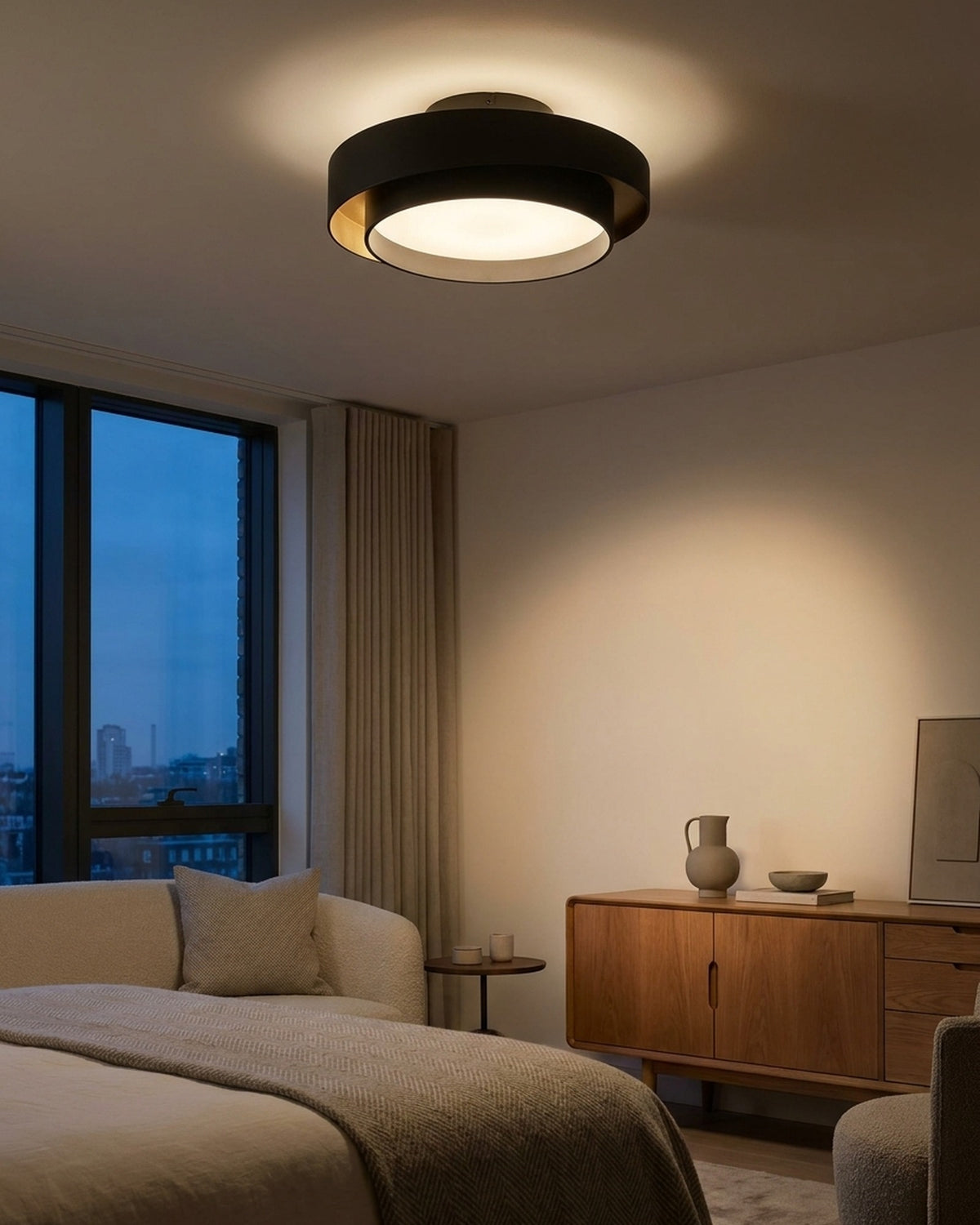 Black LED Acrylic Drum Semi-Flush Ceiling Light