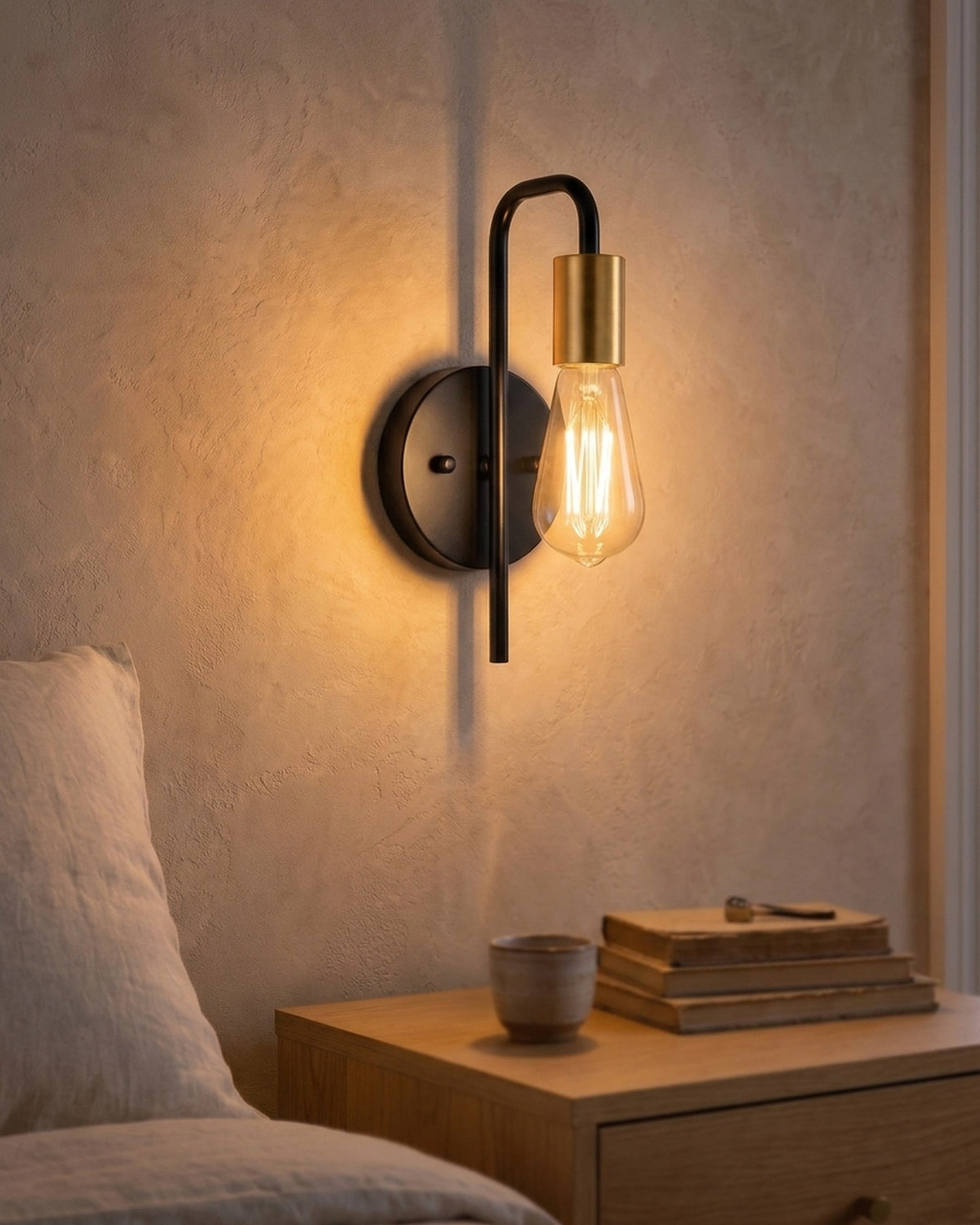 Black & Gold Bare Bulb Industrial Wall Light