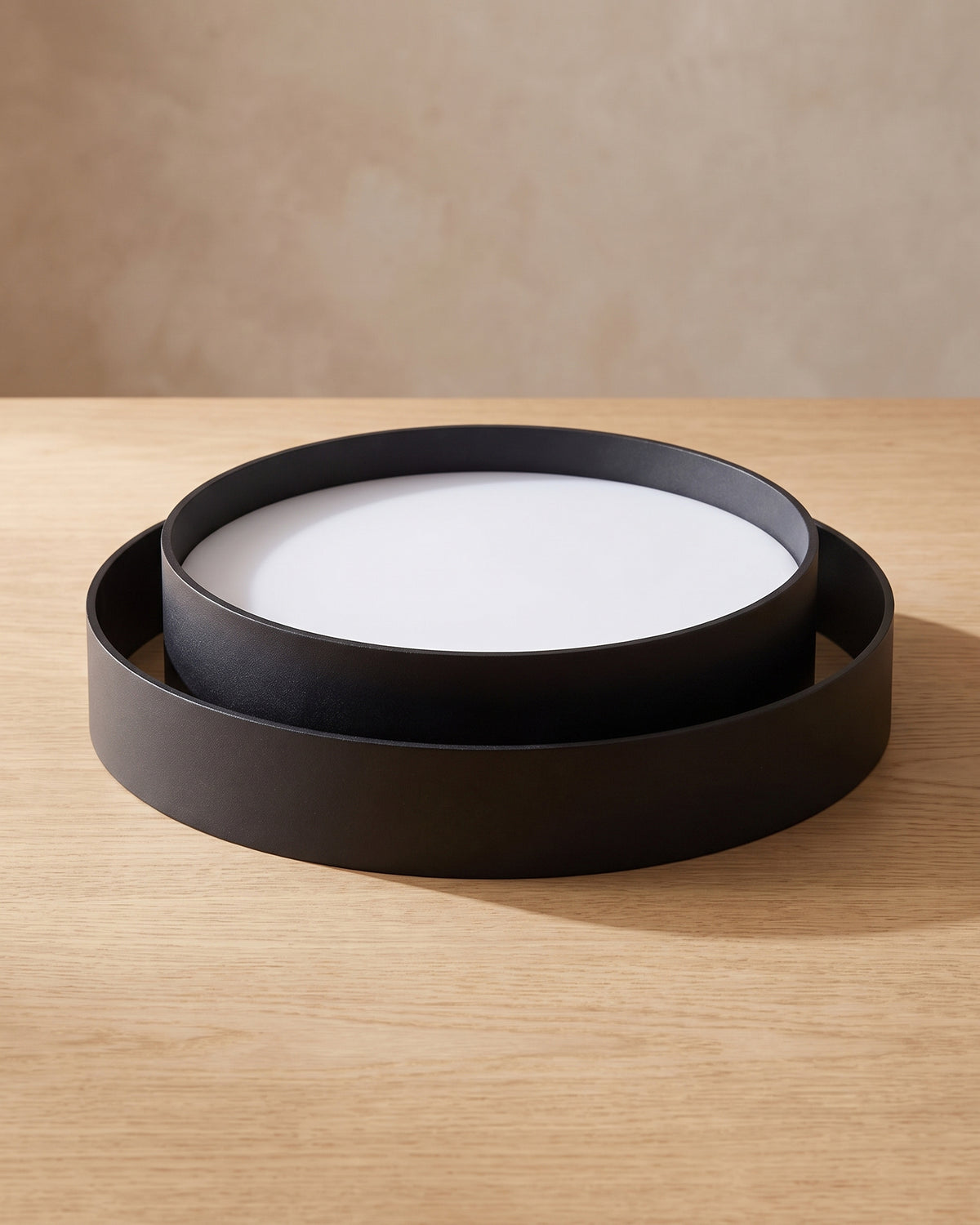 Surface mounted, straight onto the ceiling.