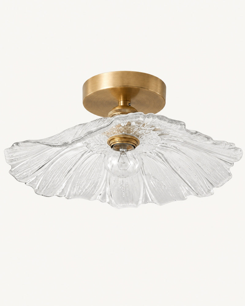 Antique Brass Semi-Flush Fluted Glass Light