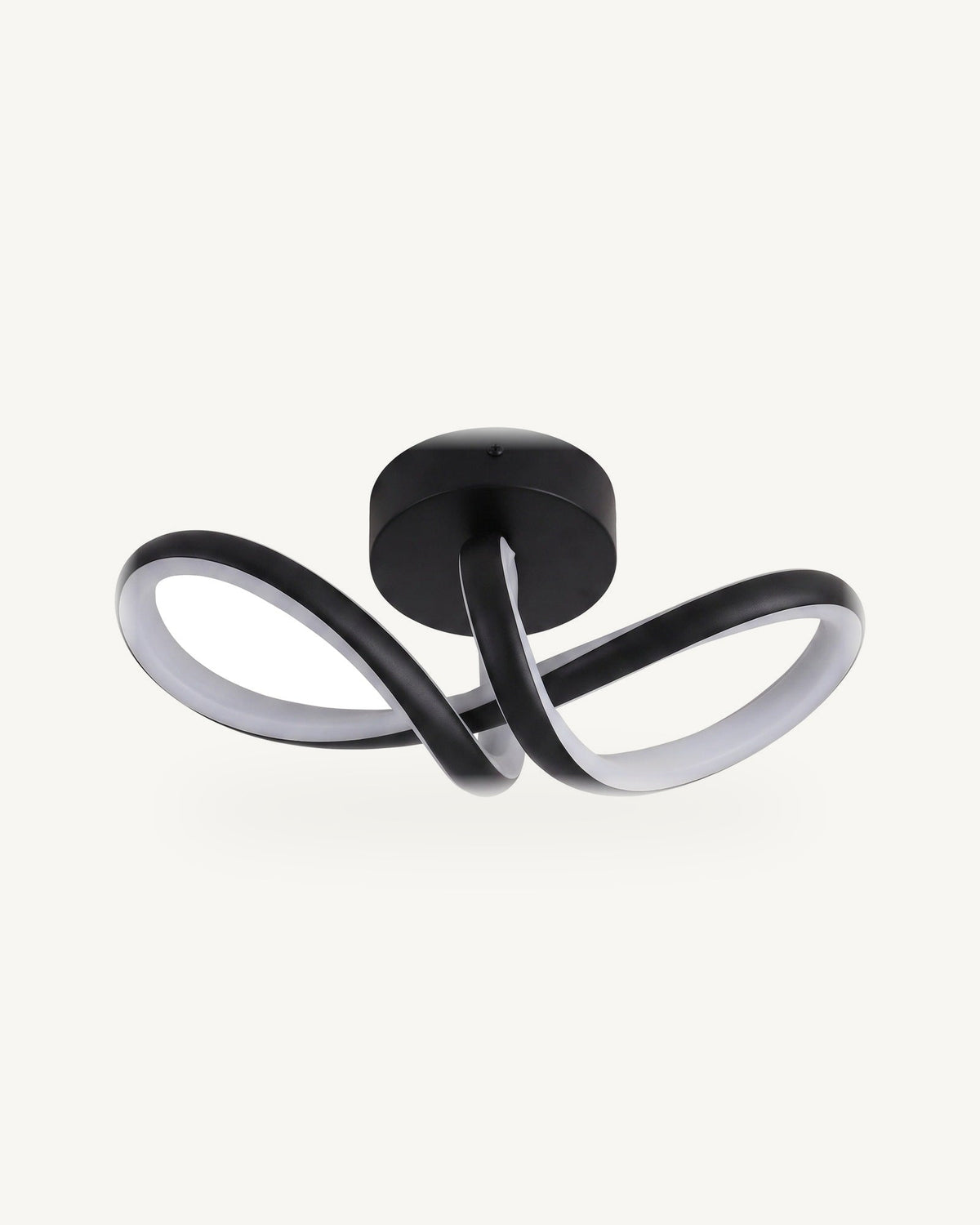 Black curved ribbon LED ceiling light on a white background