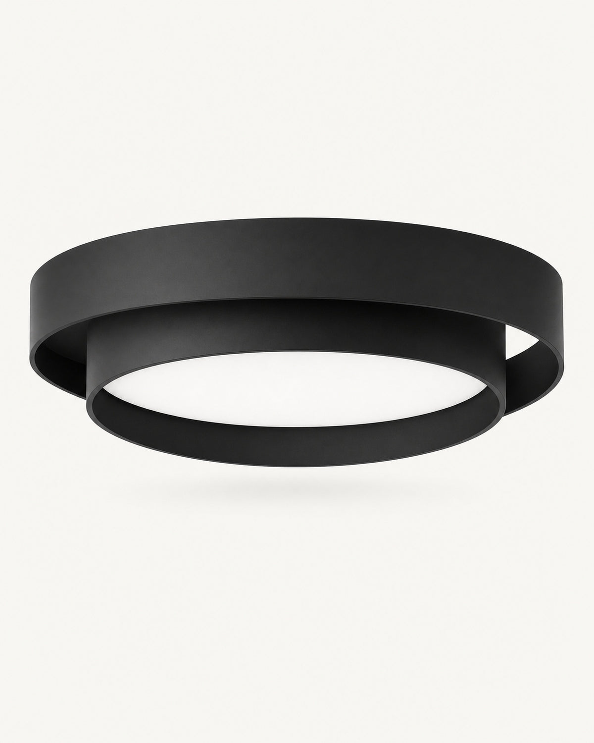 LED acrylic drum semi-flush ceiling light in matte black: two nested drum rings with a glowing acrylic diffuser