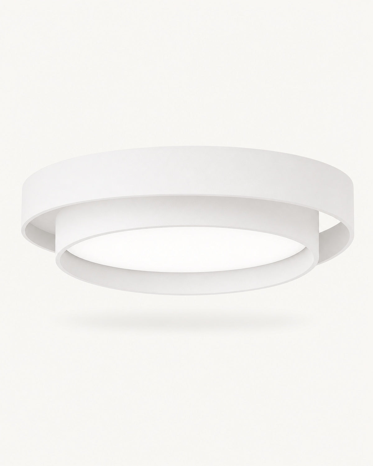 LED acrylic drum semi-flush ceiling light in matte white: two nested drum rings with a glowing acrylic diffuser