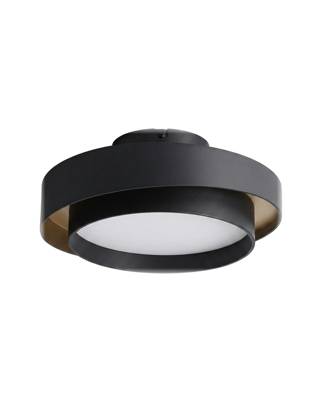 Black LED acrylic drum semi-flush ceiling light on a white background