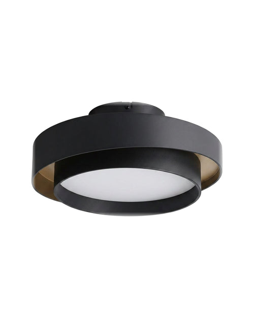Black LED acrylic drum semi-flush ceiling light on a white background
