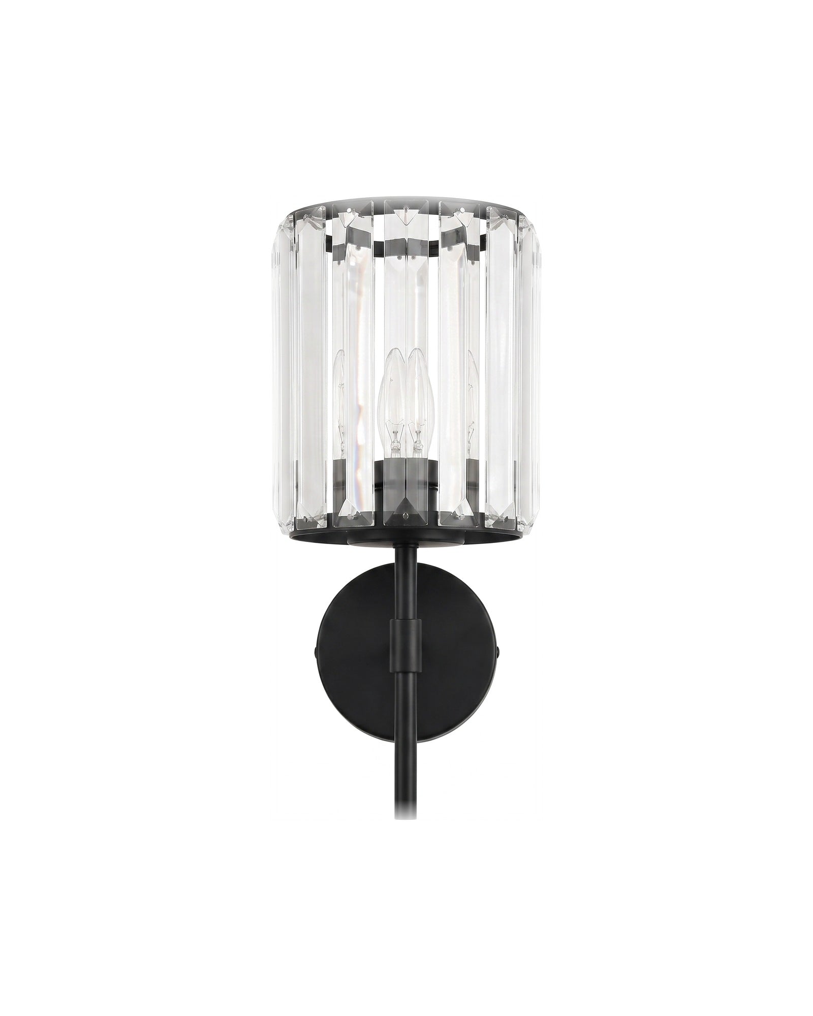 Crystal art deco wall light in matte black on a white background
