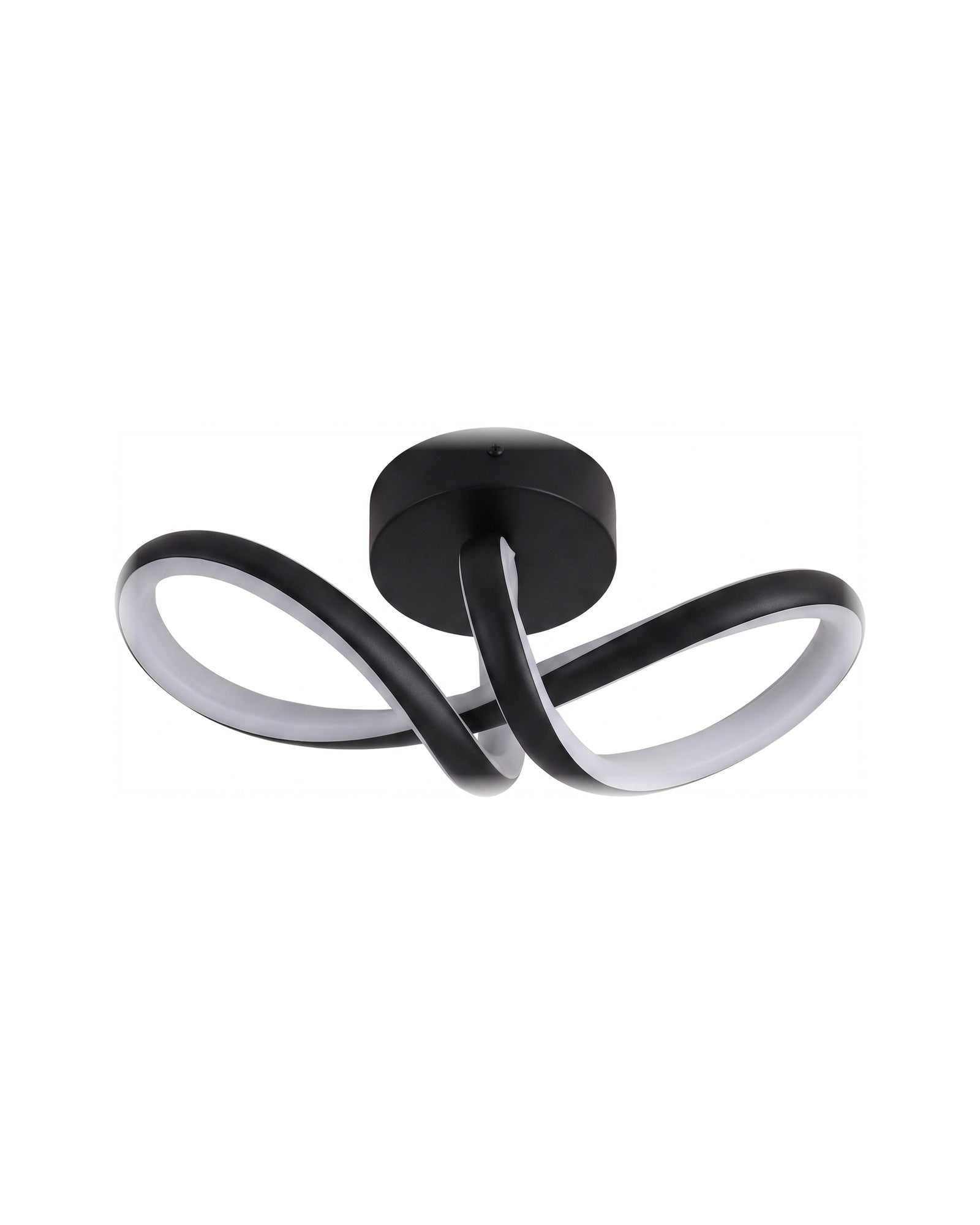 Black curved ribbon LED ceiling light on a white background