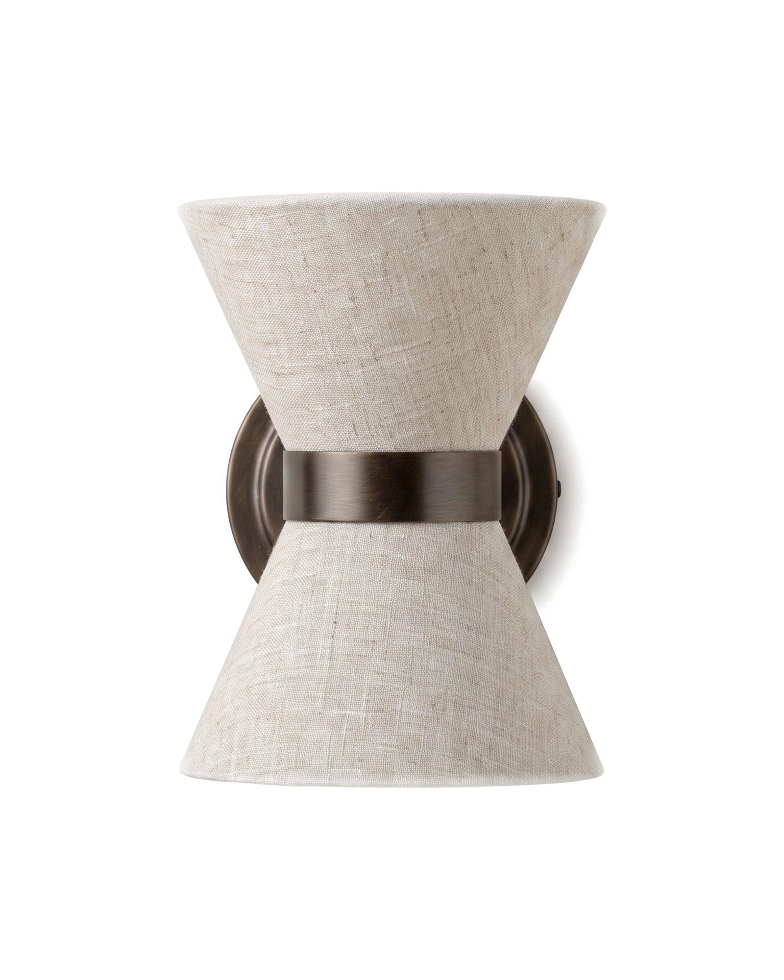 Halston linen and bronze wall light on a white background