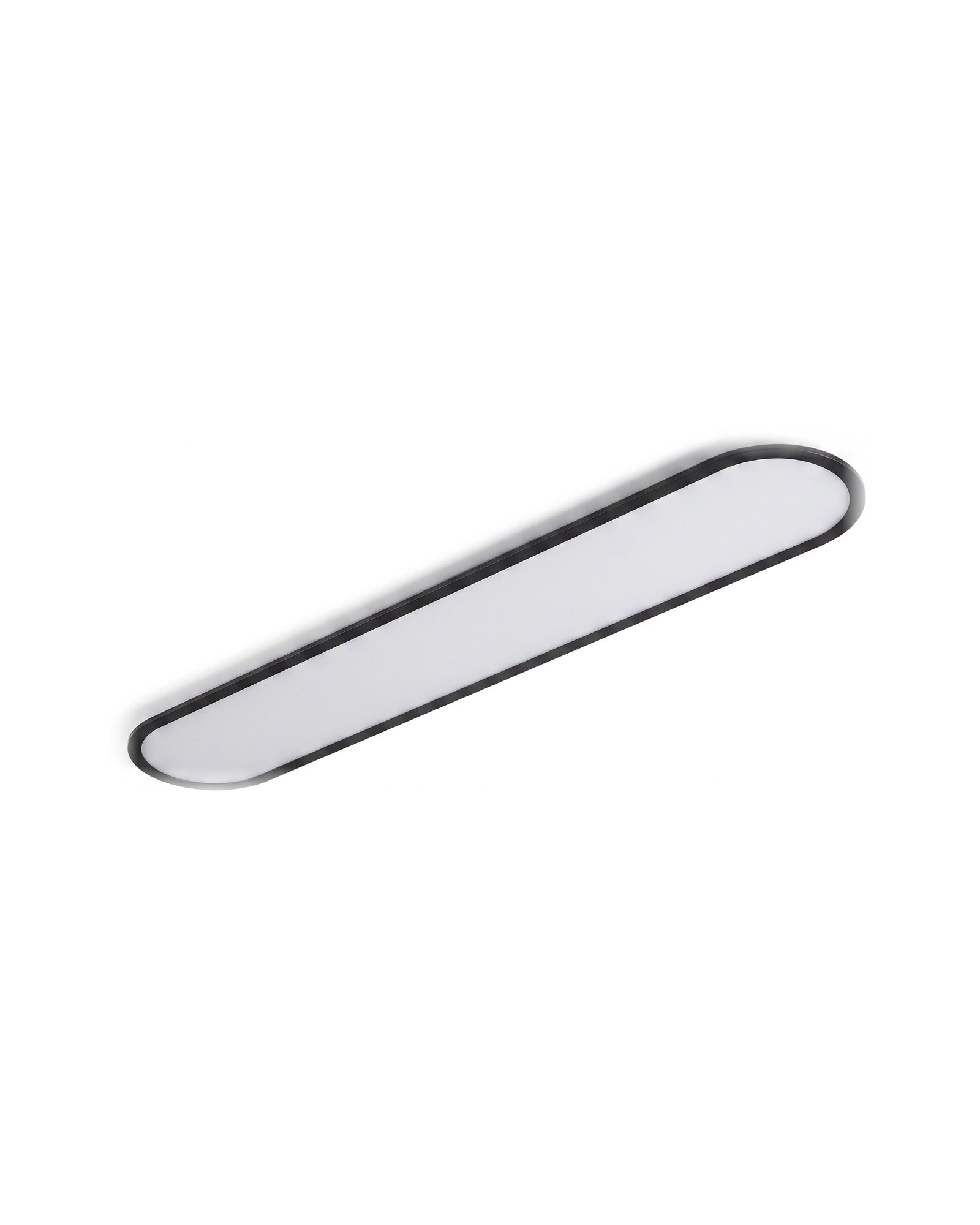 Black ultra-thin capsule LED ceiling light on a white background