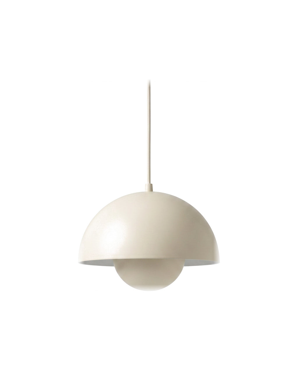 Matte cream iron dome pendant light on a white background