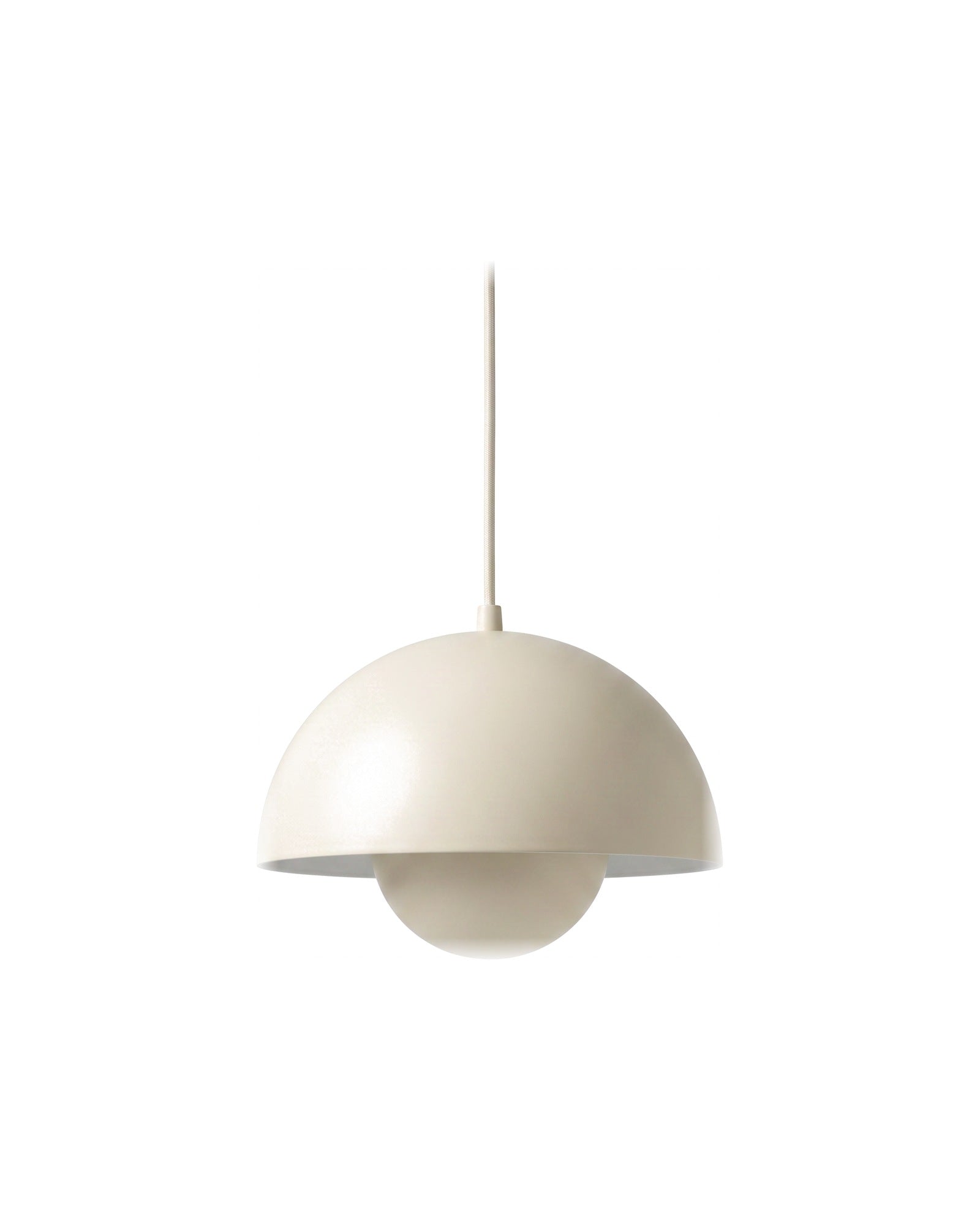 Matte cream iron dome pendant light on a white background