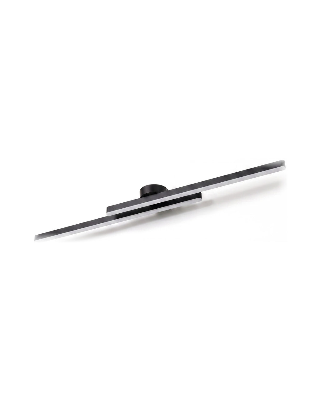 Twin-bar black LED flush mount ceiling light on a white background