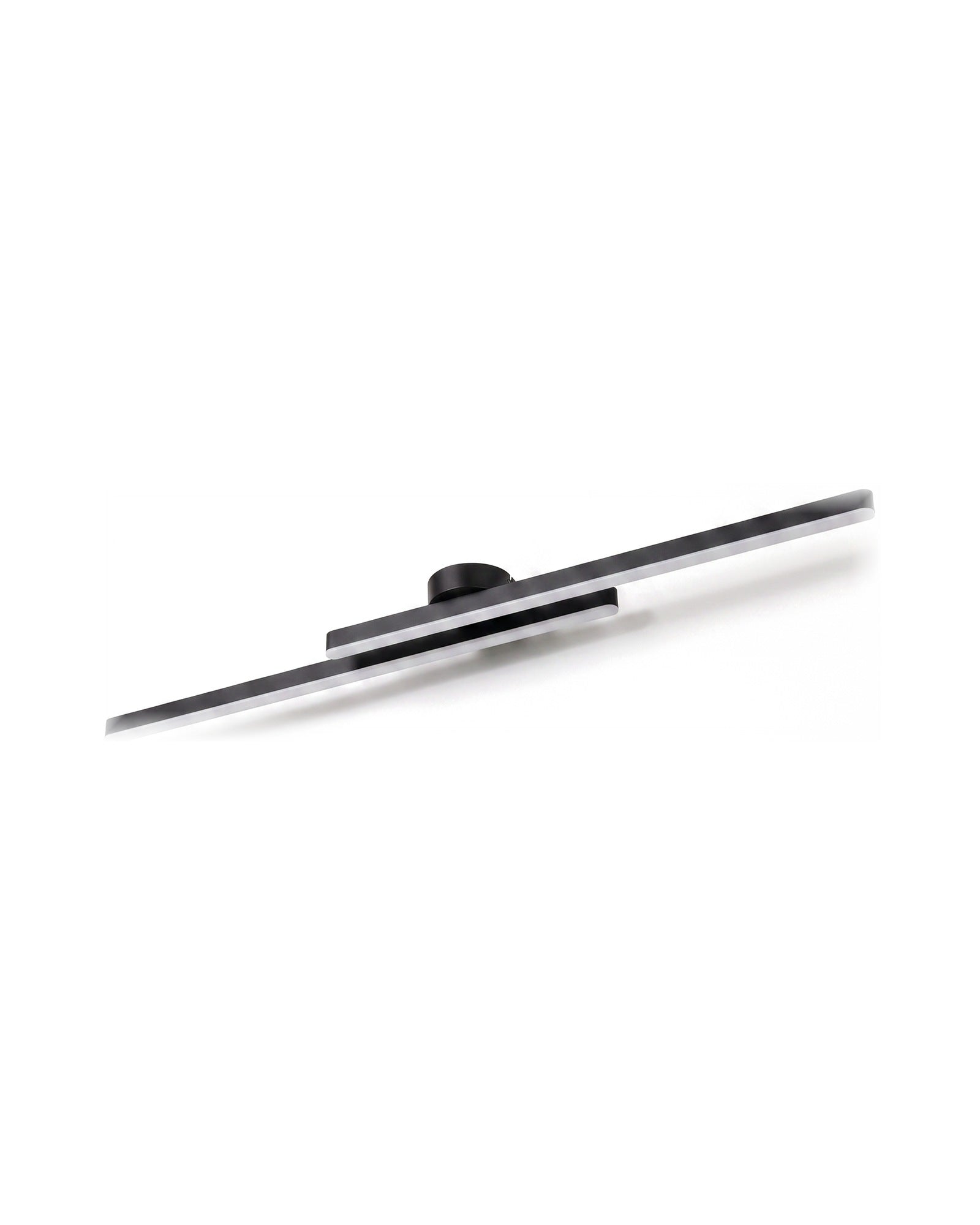 Twin-bar black LED flush mount ceiling light on a white background