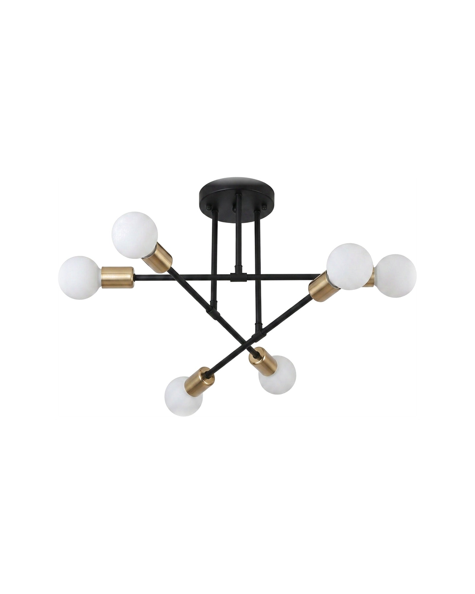 Black and gold sputnik 6-light ceiling light on a white background