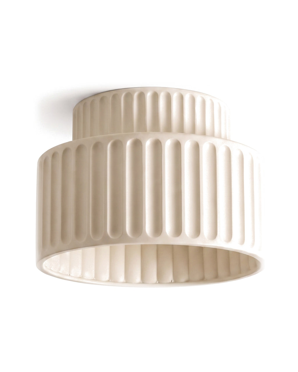 Cream pleated bowl flush mount ceiling light on a white background