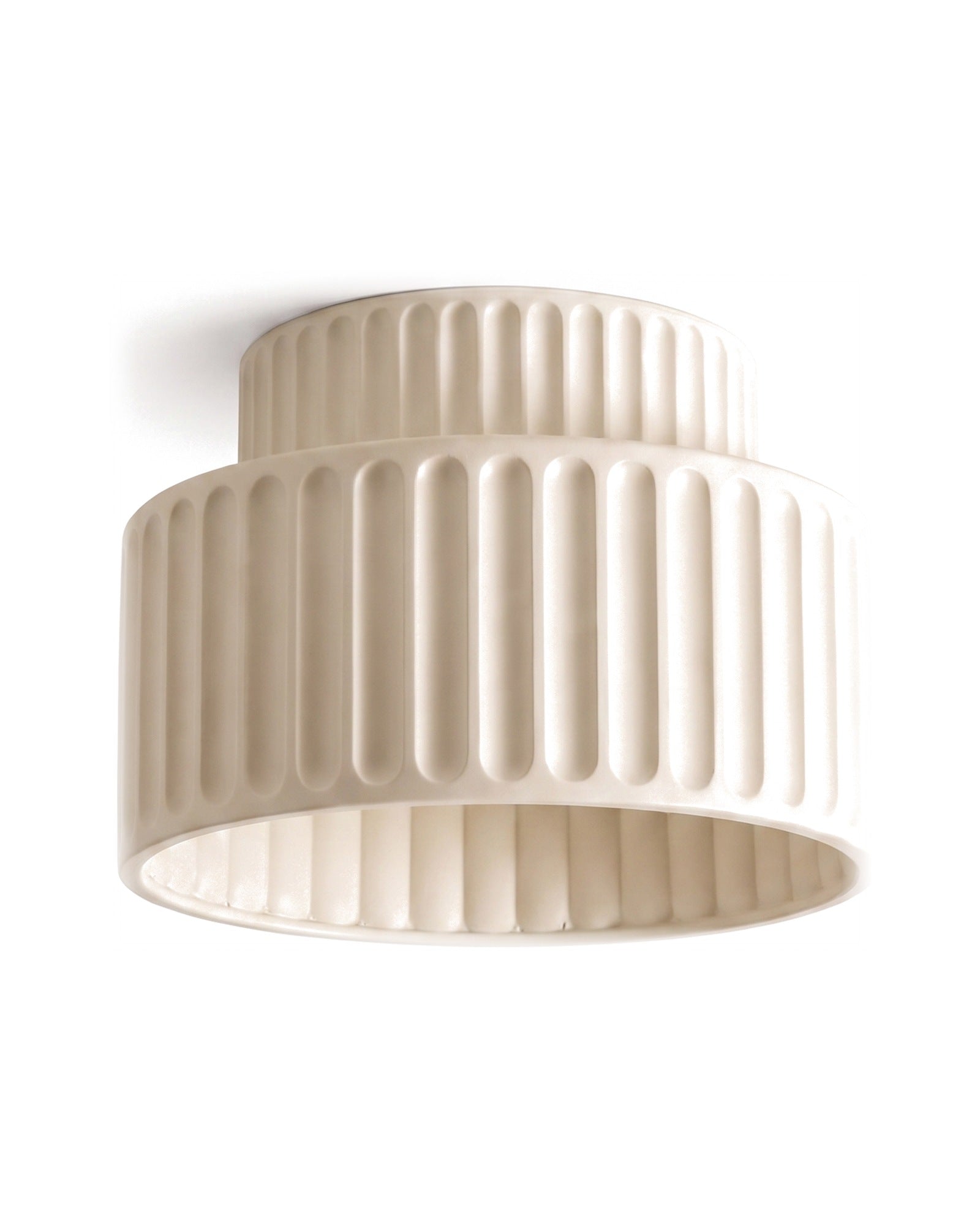 Cream pleated bowl flush mount ceiling light on a white background