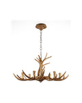 Rustic six-light antler chandelier on a white background