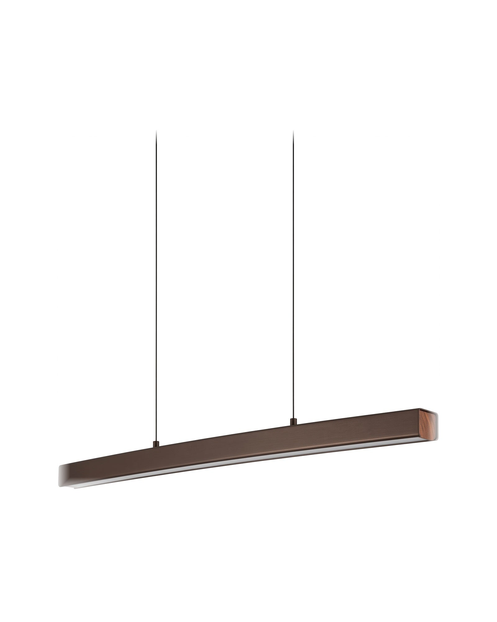 Thala linear LED pendant in bronze brown on a white background