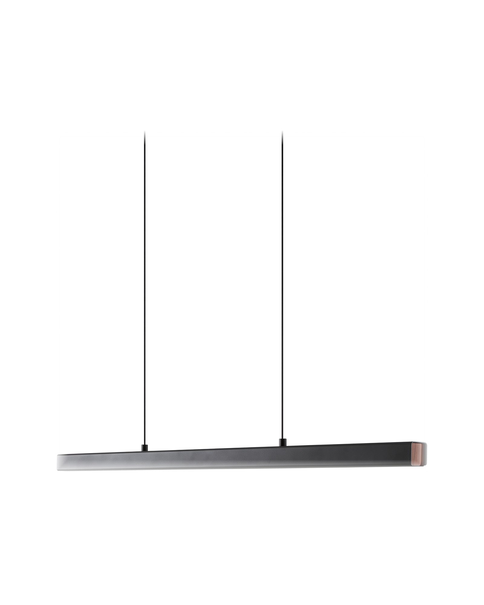 Thala linear LED pendant in matte black on a white background