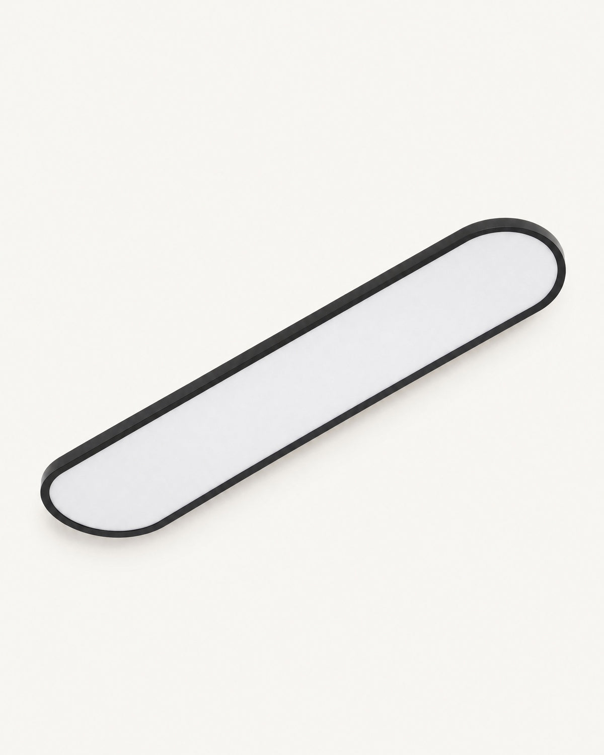 Black ultra-thin capsule LED ceiling light on a plain off-white background