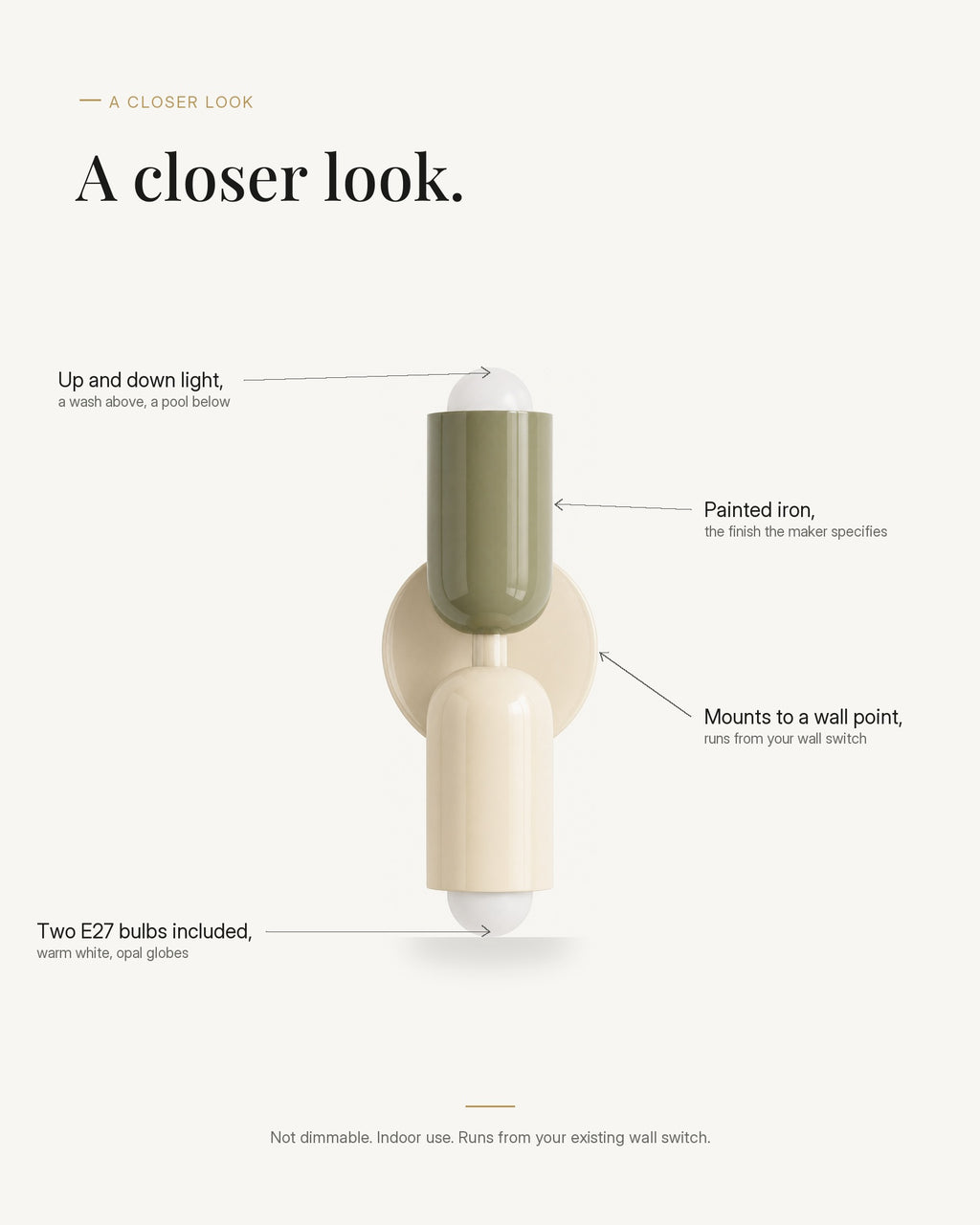 A closer look at the Colourful Nordic up and down wall light: up and down light, painted iron, two E27 bulbs included