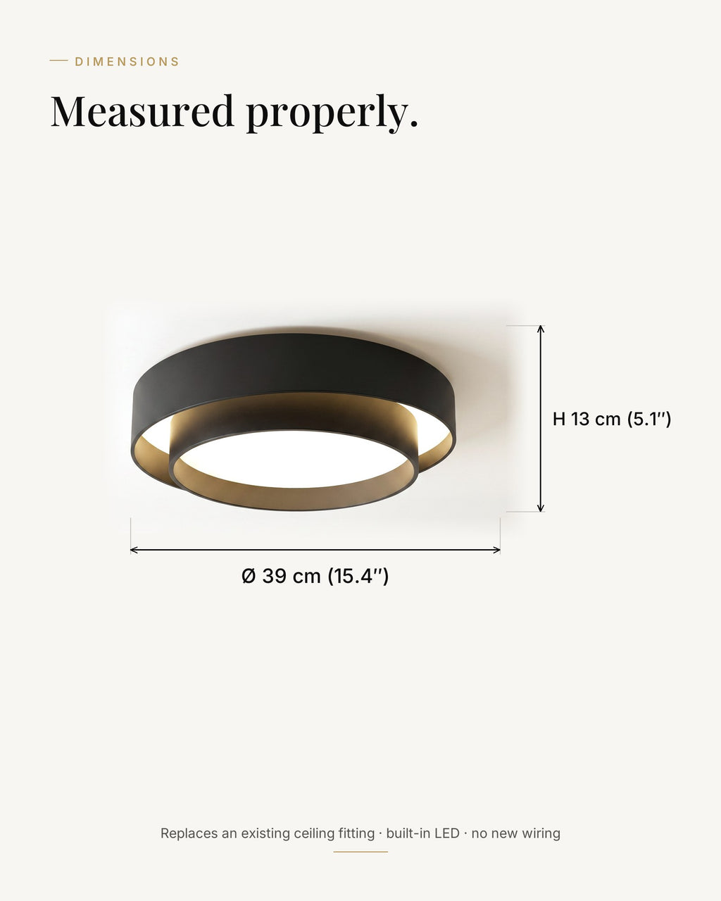 Dimensions — Ø 39 cm, height 13 cm