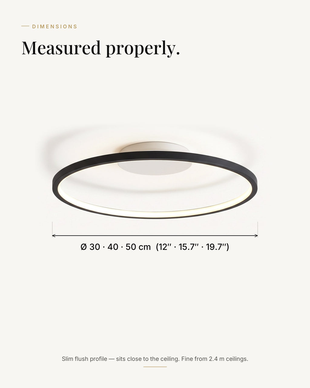 Quasso dimensions — Ø 30, 40 and 50 cm, slim flush profile