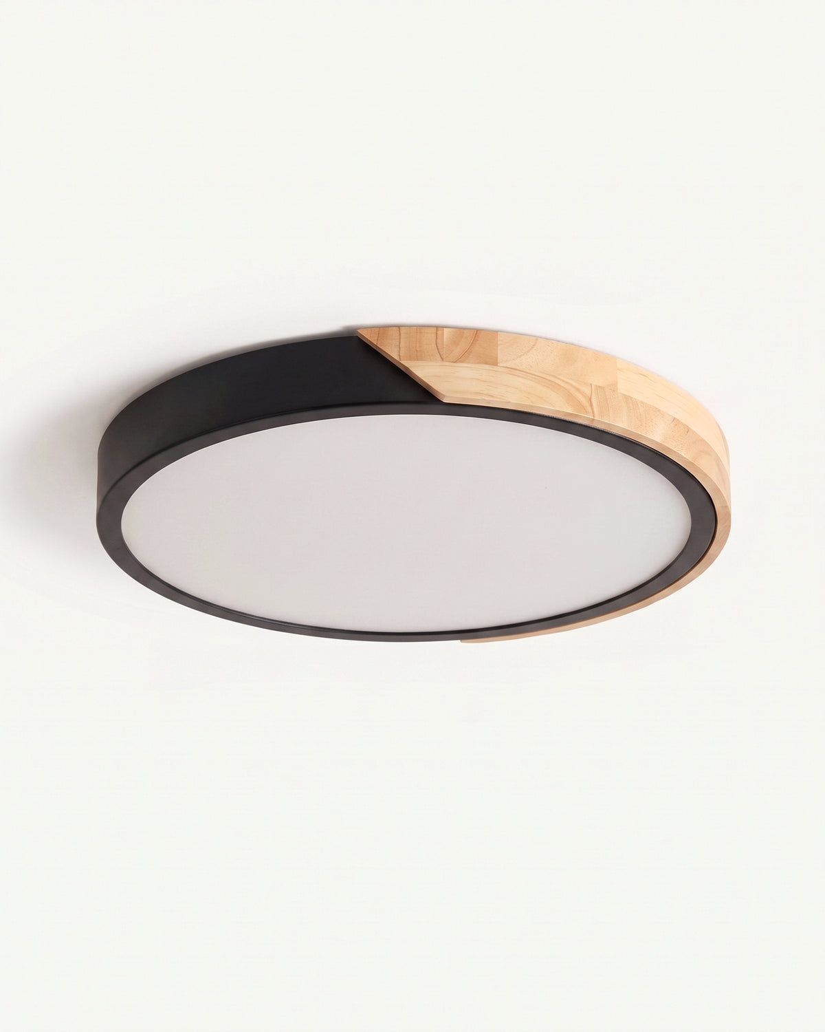 Nordic wood-tone ultra-thin flush ceiling light, black, mounted view