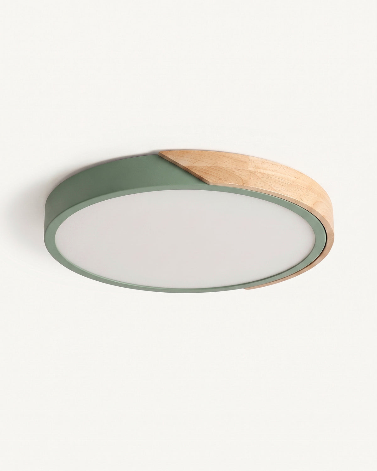 Nordic wood-tone ultra-thin flush ceiling light, green, mounted view