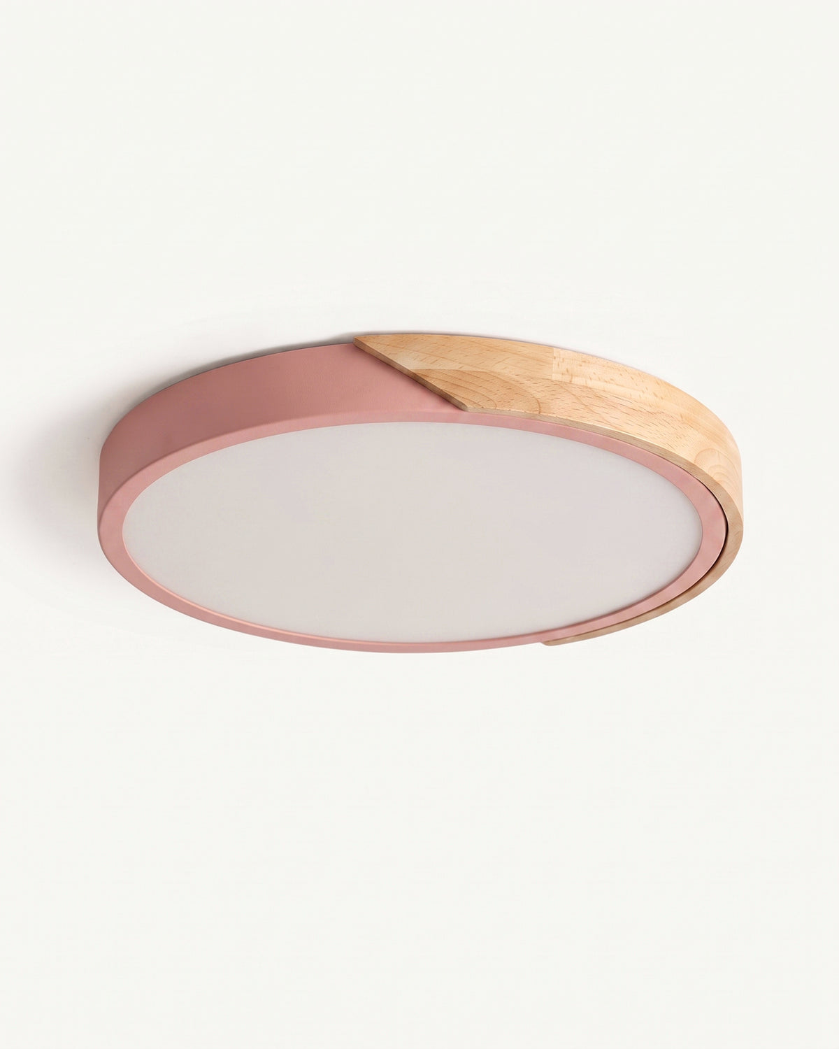 Nordic wood-tone ultra-thin flush ceiling light, pink, mounted view