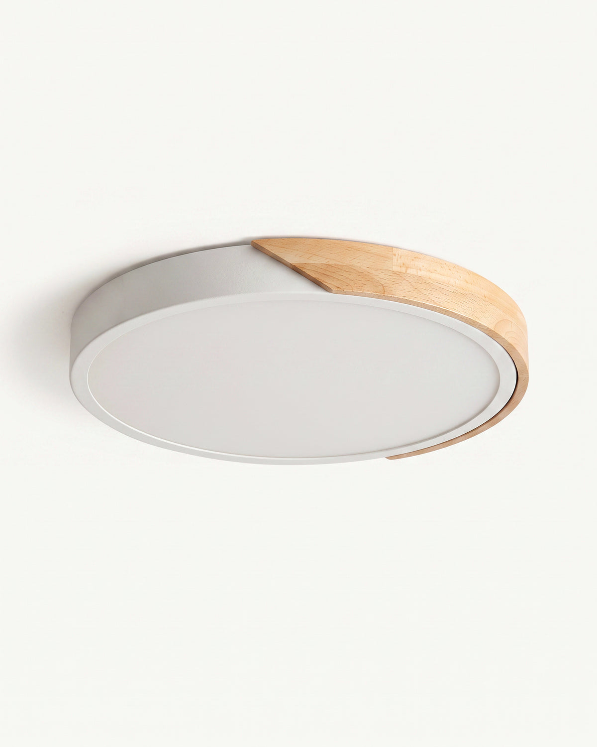 Nordic wood-tone ultra-thin flush ceiling light, white, mounted view