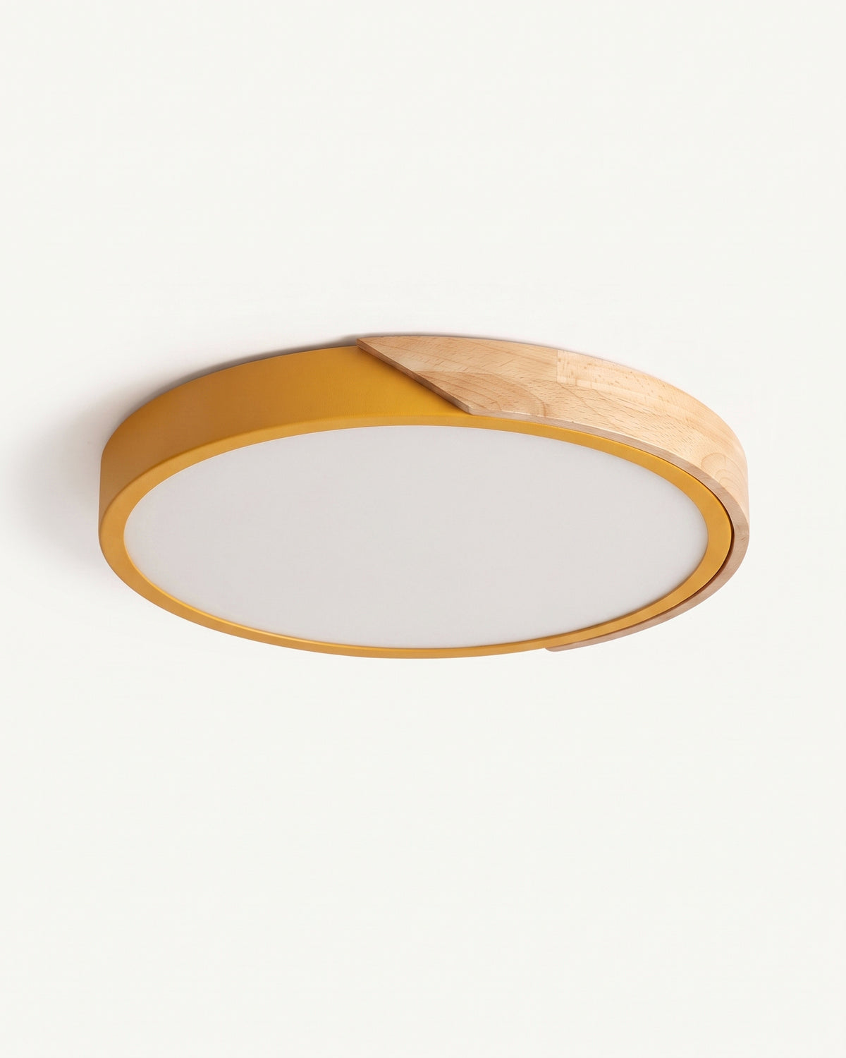 Nordic wood-tone ultra-thin flush ceiling light, yellow, mounted view