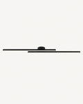 Twin-bar LED flush ceiling light in black: two slim offset black bars with warm white LED strips and a round ceiling mount
