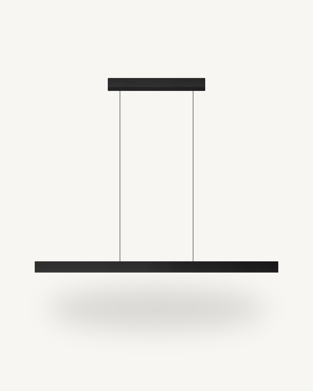 Thala linear LED pendant, Black finish, seen straight on against a plain studio background