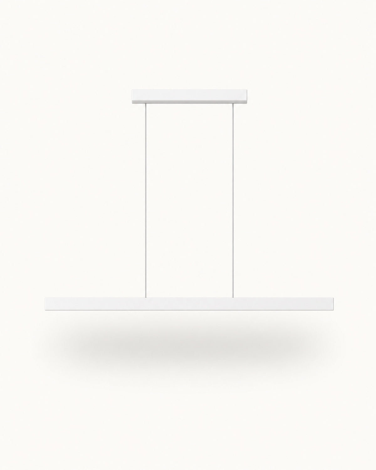 Thala modern linear LED pendant in white: slim linear light bar with a ceiling rose and two suspension cables